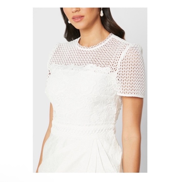 New! REISS London Freyda Lace Sheer Crochet Detailing Mini Dress in White - Picture 4 of 11